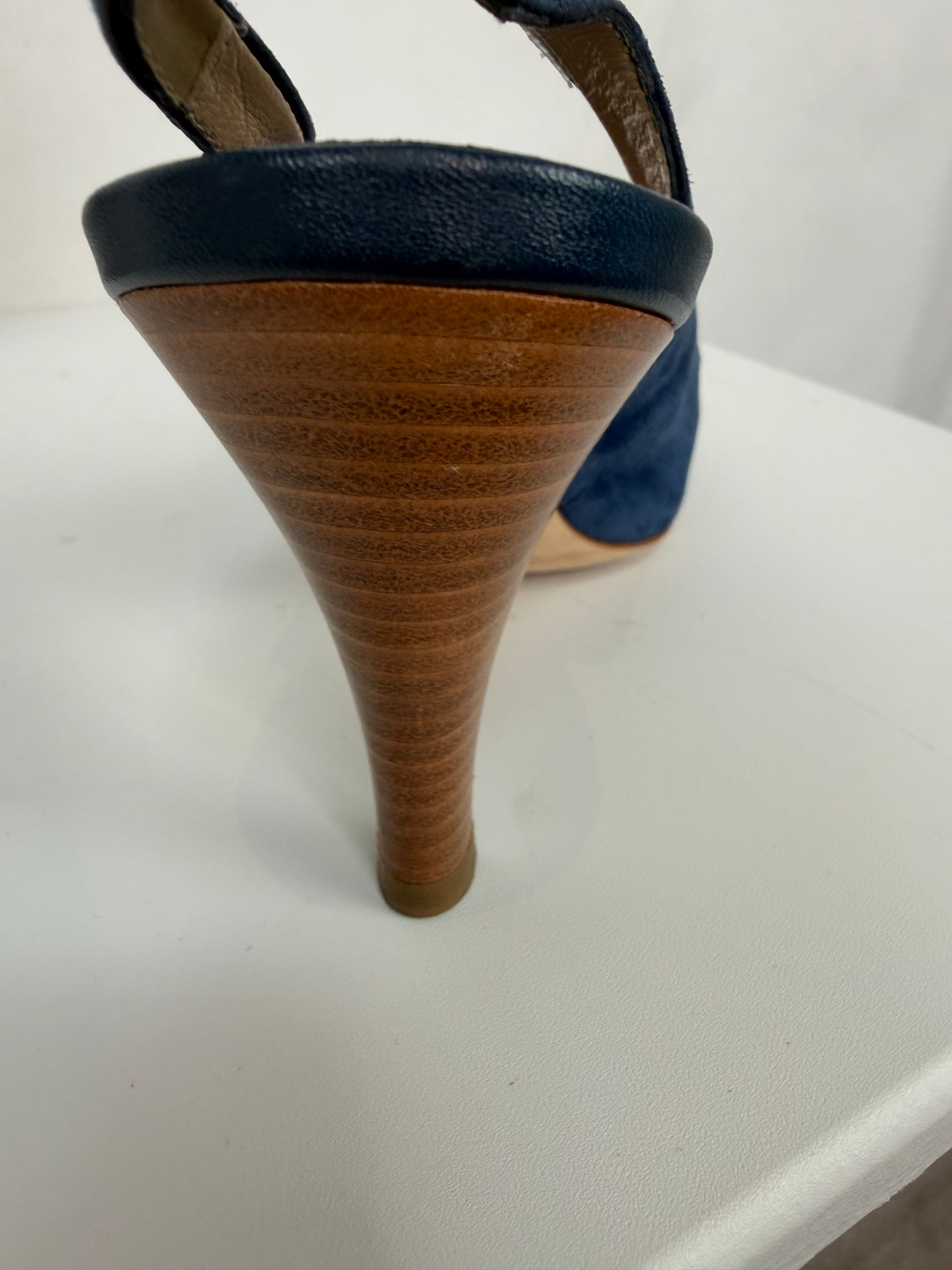 COMES WITH BOX - Tod's Blue Suede Peep Toe Sling Back Heels w/ Tassels