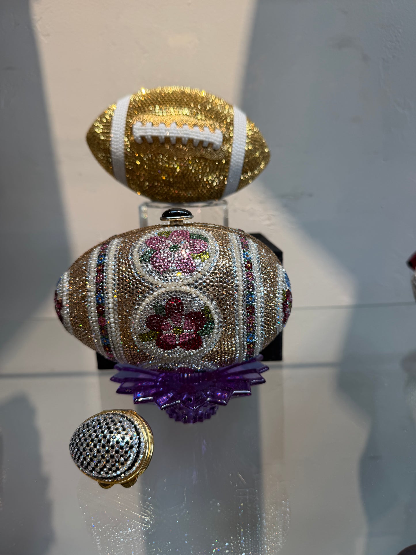 Judith Leiber Crystal Faberge Egg Minaudiere Clutch w Chain