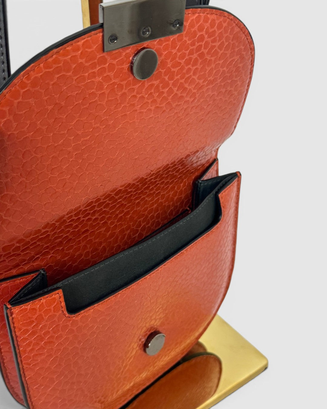 Brunello Cucinelli Orange Textured Leather Flap Crossbody Bag