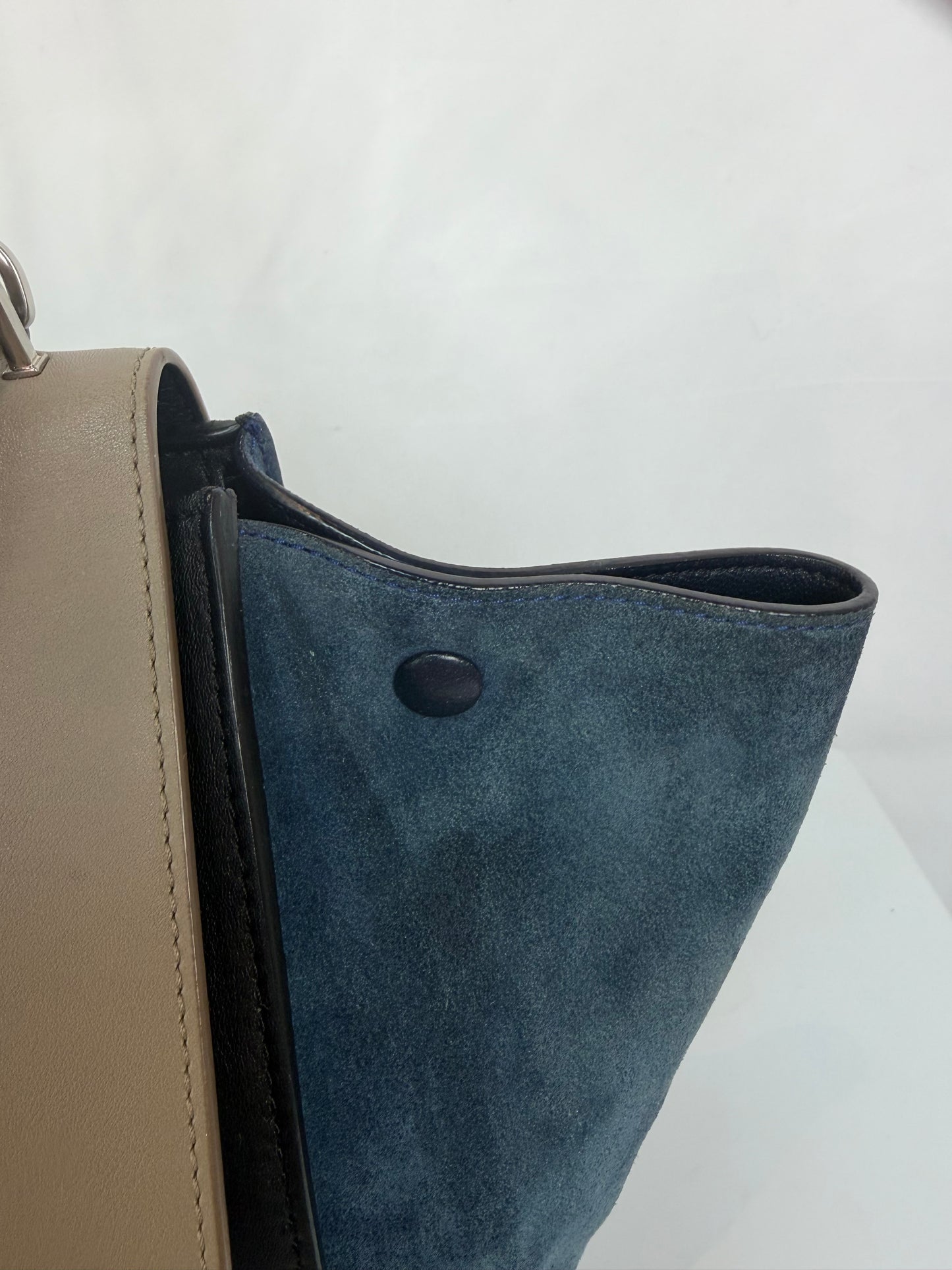 Celine Grey Black Leather Blue Suede "Trapeze Trim-Color" 2 Way Bag