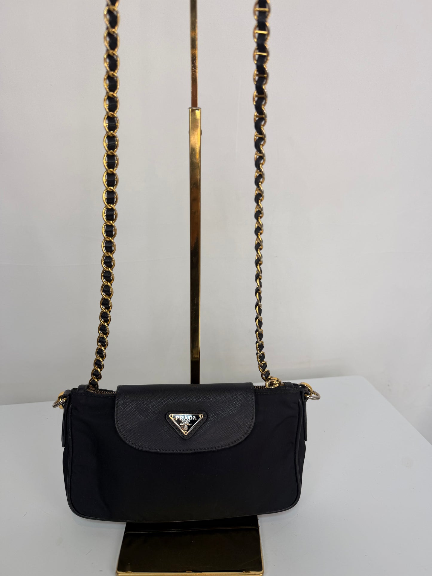 Bally Quilted Patent Leather Turn-Lock Closure Mini Flap Bag w Gold Chain