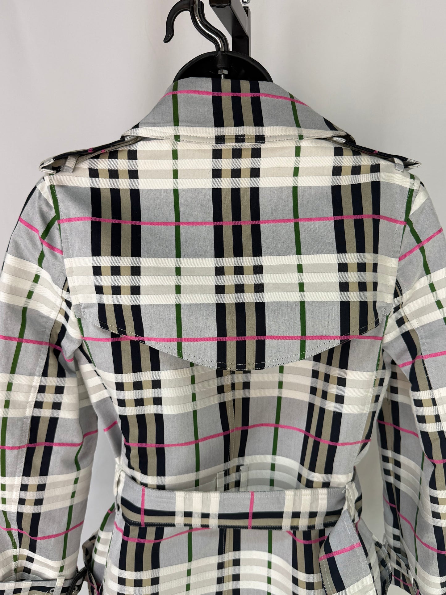Burberry White Grey Green & Pink Nova Check Trench Coat/Jacket