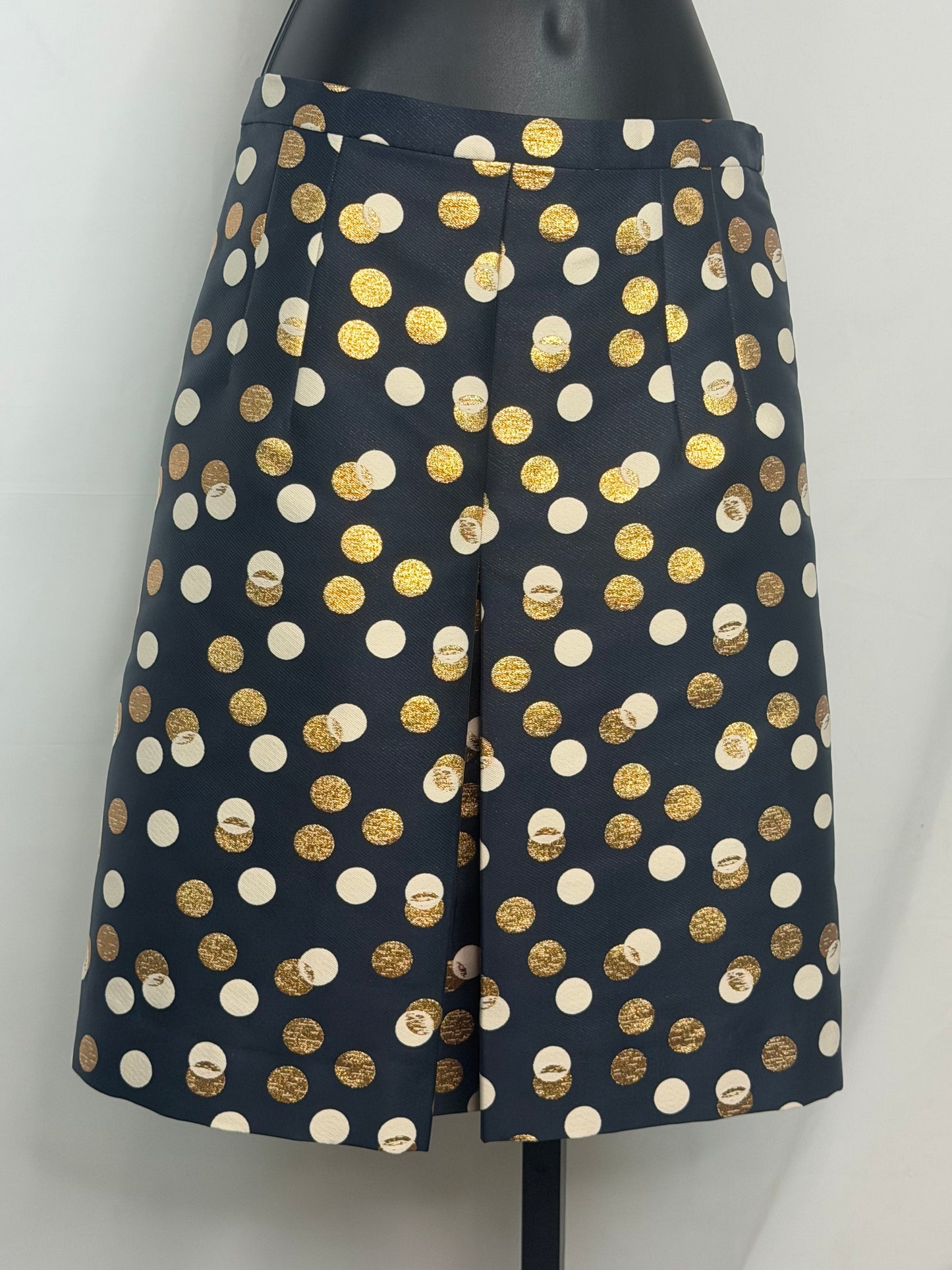 Akris Punto Navy W White Gold Polka Dot Knee-Length Skirt