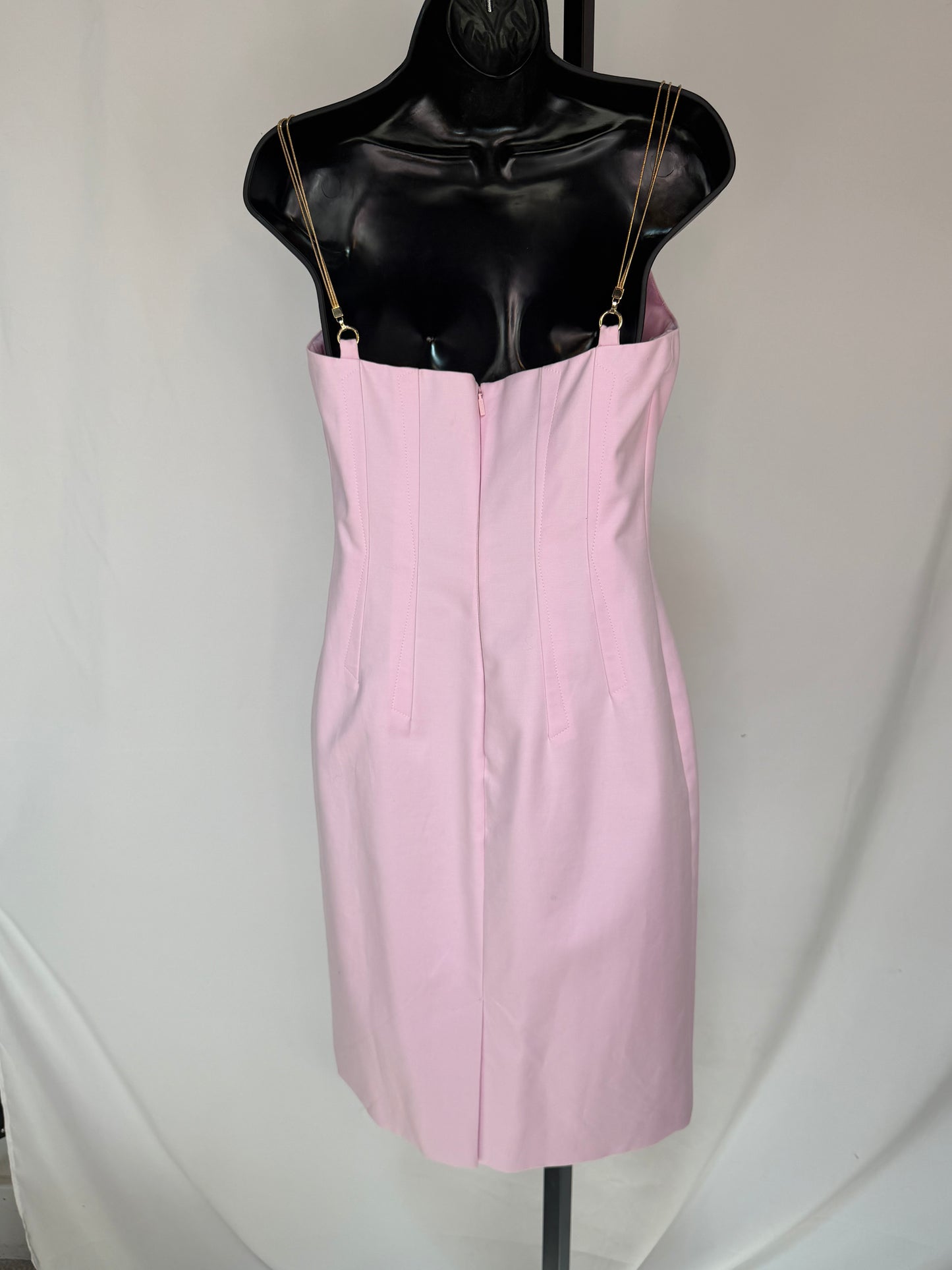 Versace Light Pink Knee Length Dress w/ Logo Chain Straps