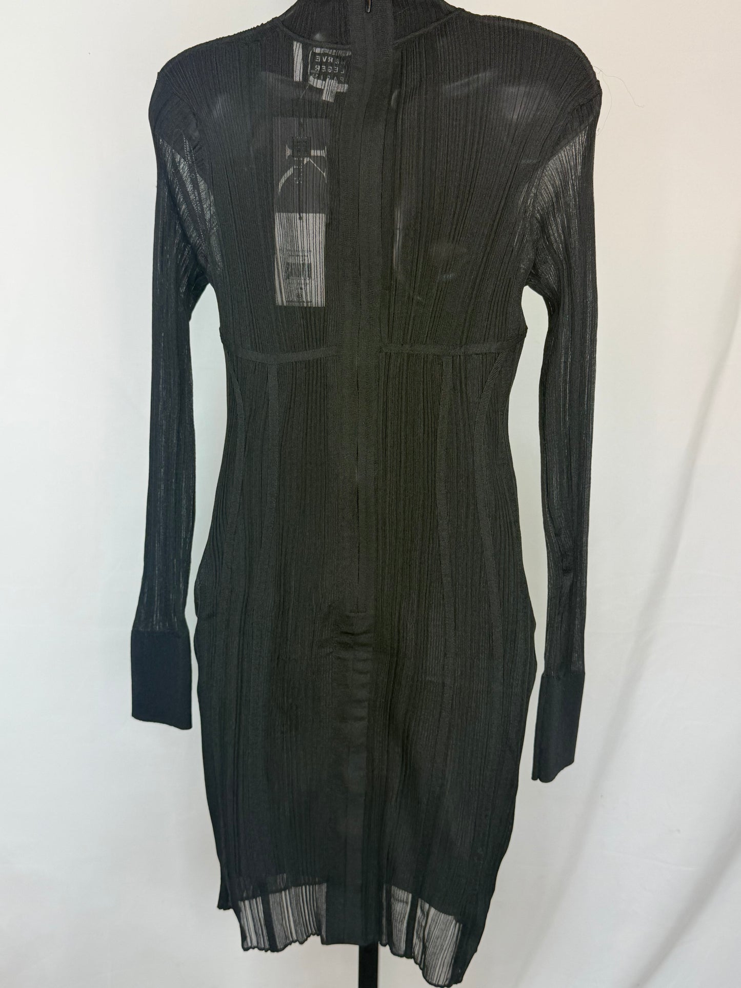 Herve Leger Black Mesh Long Sleeve Midi Dress w Cut Out Design NWT
