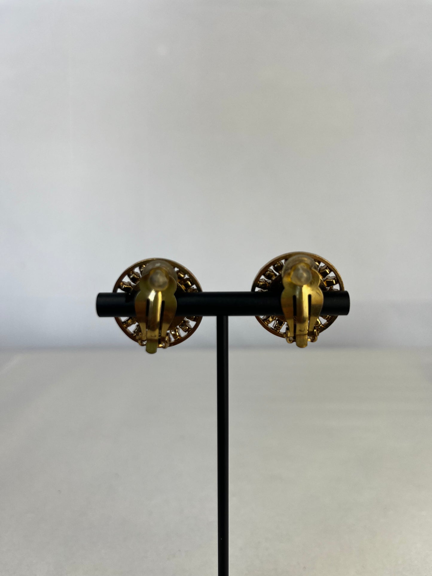 Chanel Gold Tiered Rhinestone Earrings w/ Faux Pearl Center & Double C Logo