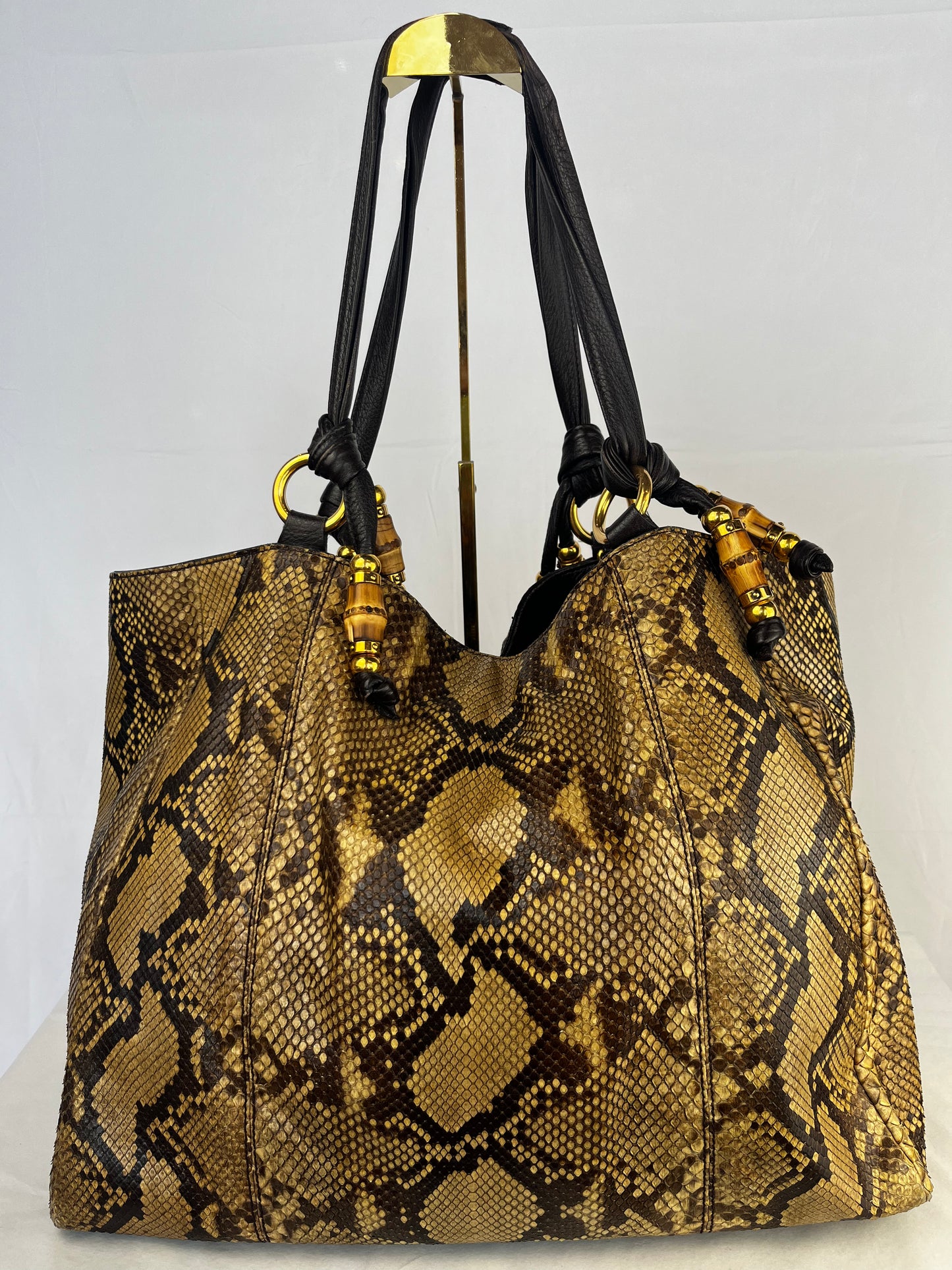 Gucci Genuine Python Tote w Bamboo Beaded Tassels Tote