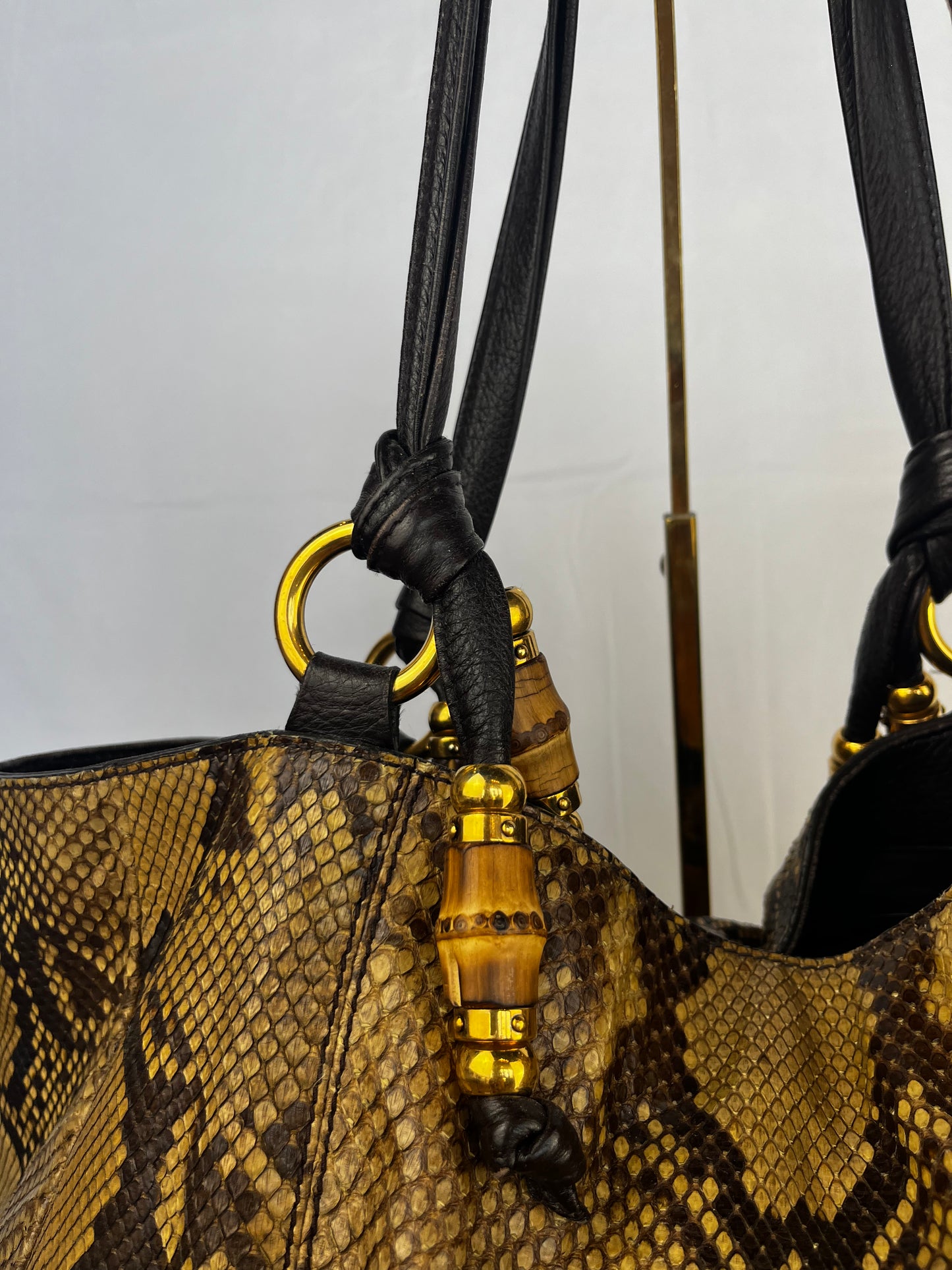 Gucci Genuine Python Tote w Bamboo Beaded Tassels Tote