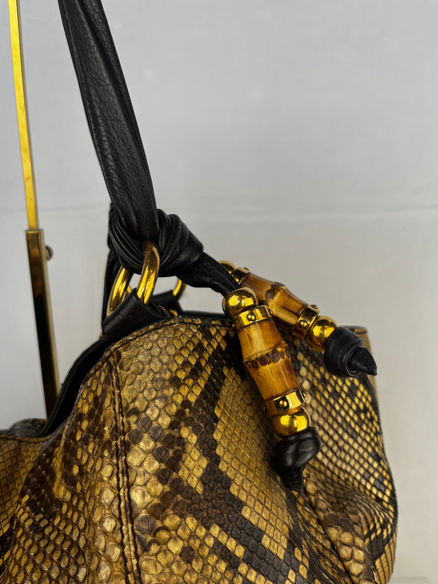 Gucci Genuine Python Tote w Bamboo Beaded Tassels Tote