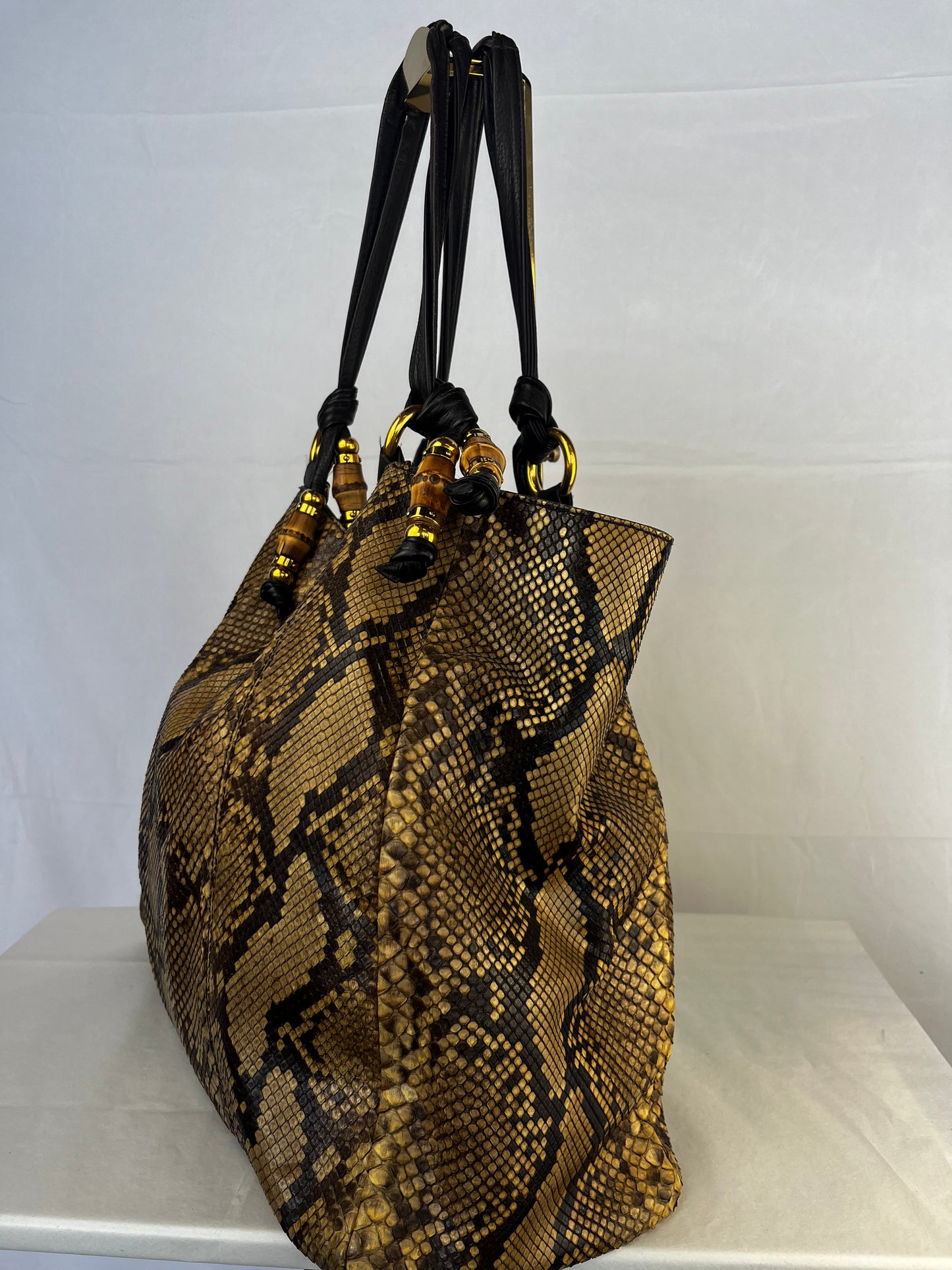 Gucci Genuine Python Tote w Bamboo Beaded Tassels Tote