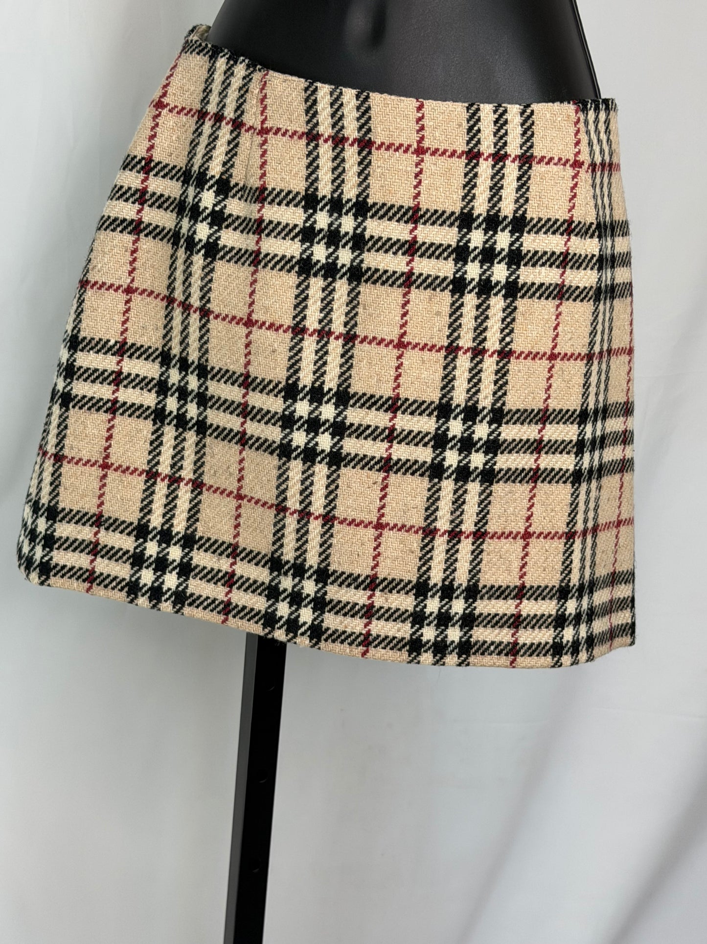Burberry Wool Beige Black Red Check Mini Skirt
