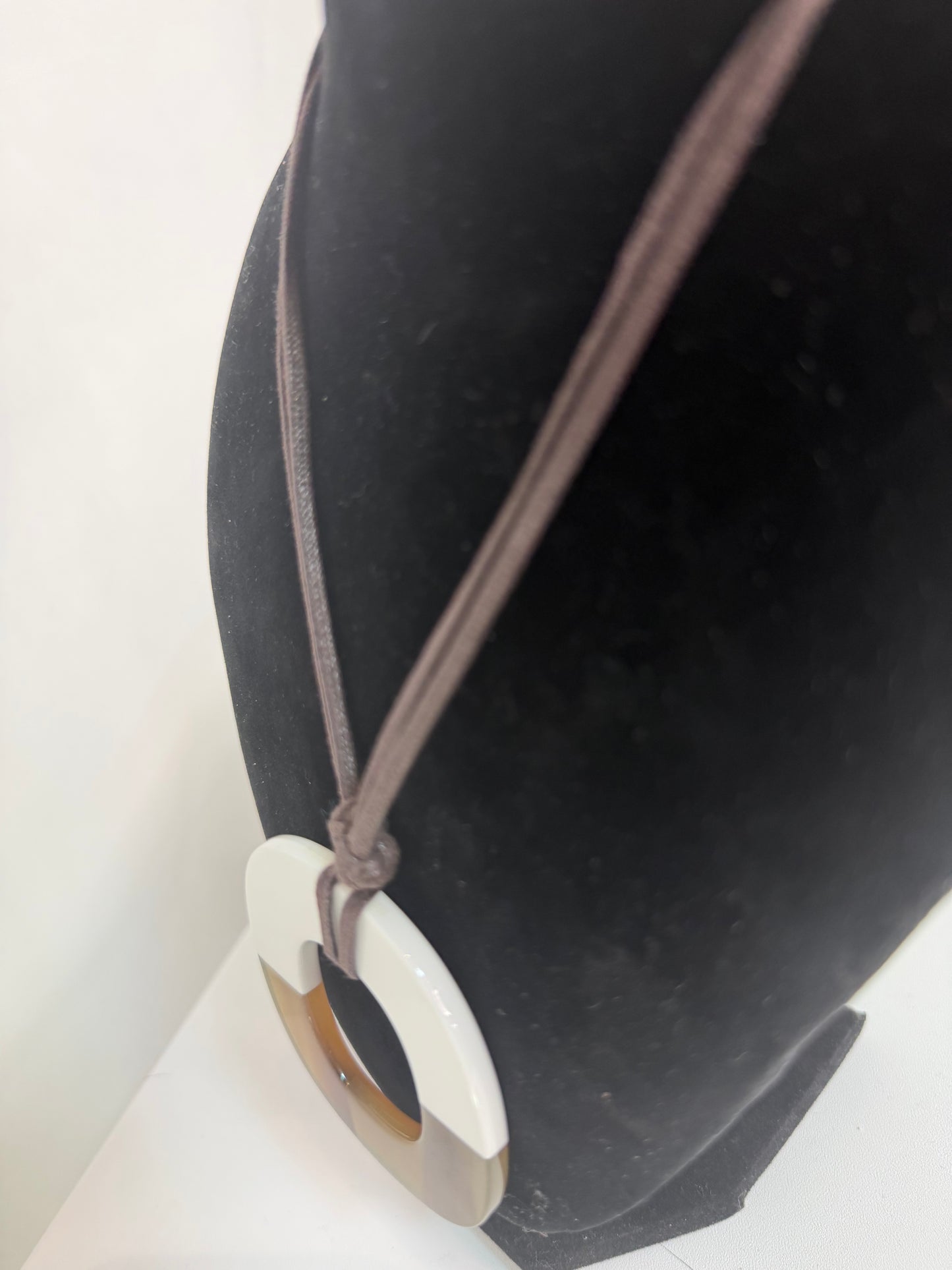 Hermes Buffalo Horn White Lacquer Pendant Necklace w Leather Cord