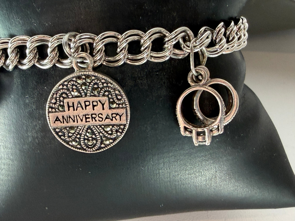 Judith Jack Sterling Silver Heart Locket "Anniversary" Charm Bracelet