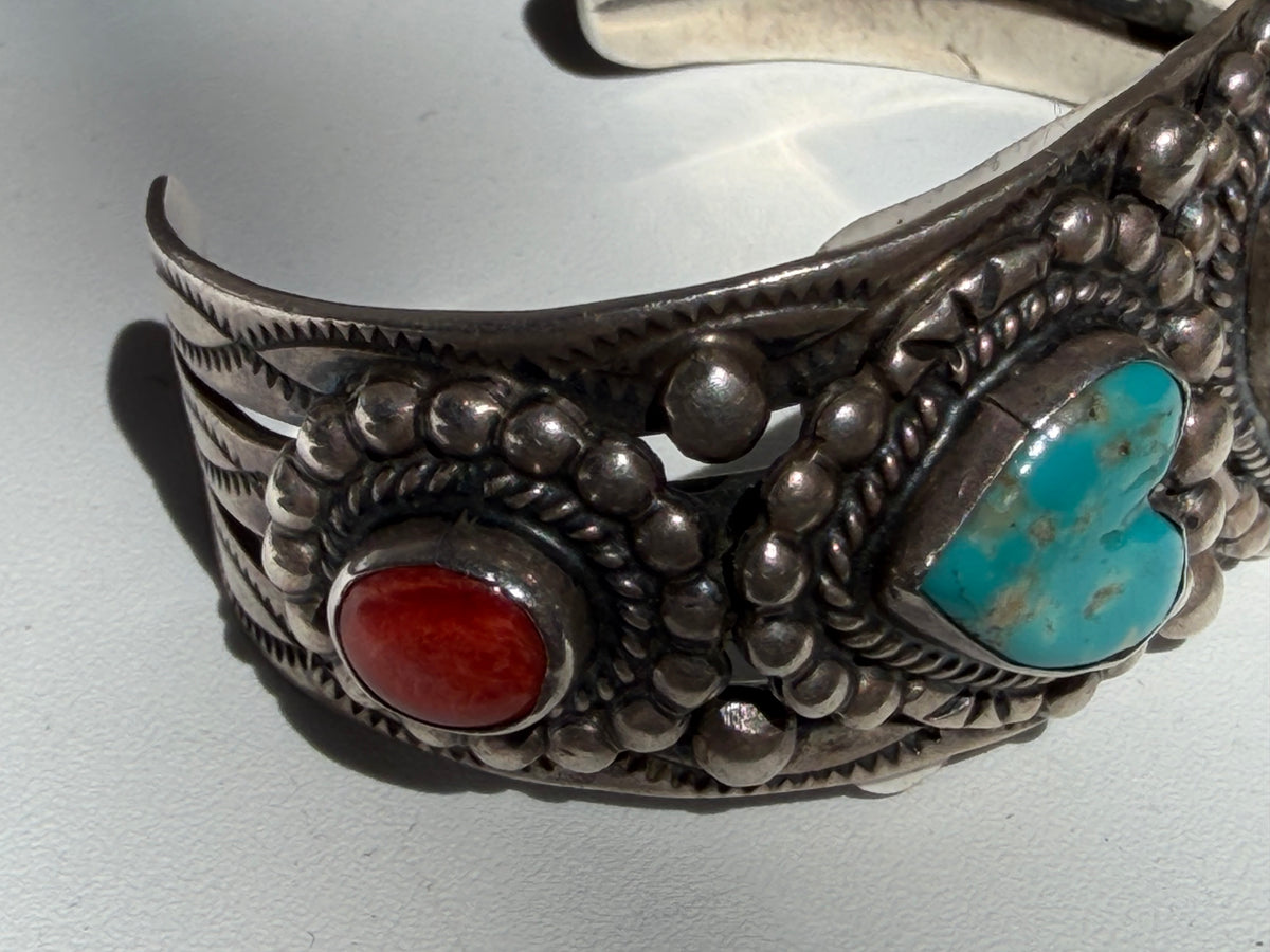Leo Feeney Sterling Silver Cuff Bracelet With Turquoise Hearts