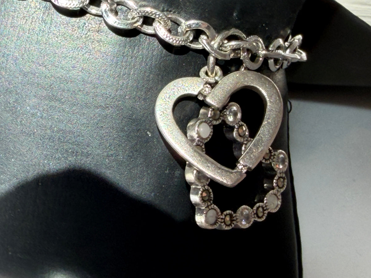 Judith Jack Sterling Silver Rhinestone Heart Charm Bracelet