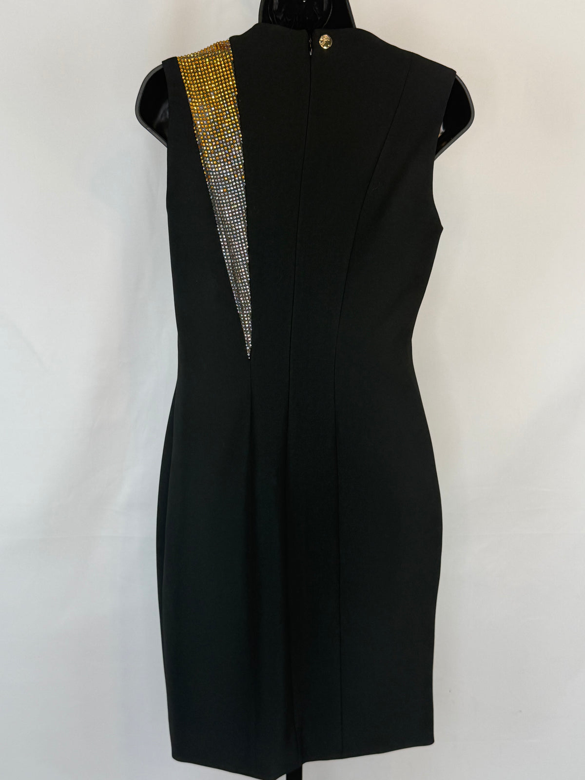 Versace Collection Black High-Neck Sleeveless w/ Gold & Silver Rhinestone Knee-Length Dress NWT