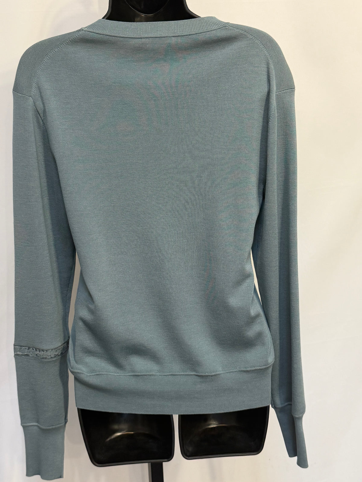 Chloe "Blue Sea" Long Sleeve Crew-Neck Sweater w Lace Detail