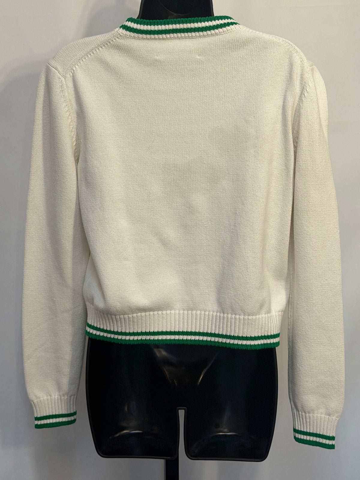 Casa Blanca White w/ Kelly Green Detail Crew Neck Sweater