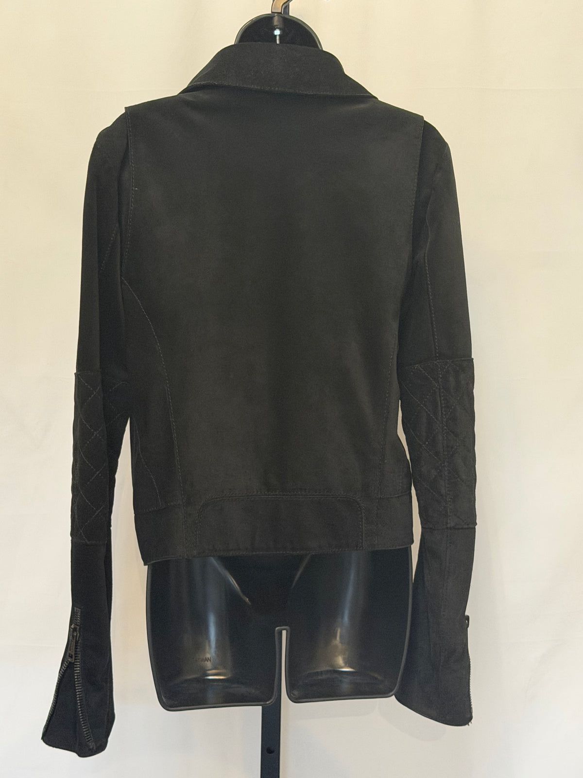Balenciaga Suede Black Moto Jacket w Quilted Detail