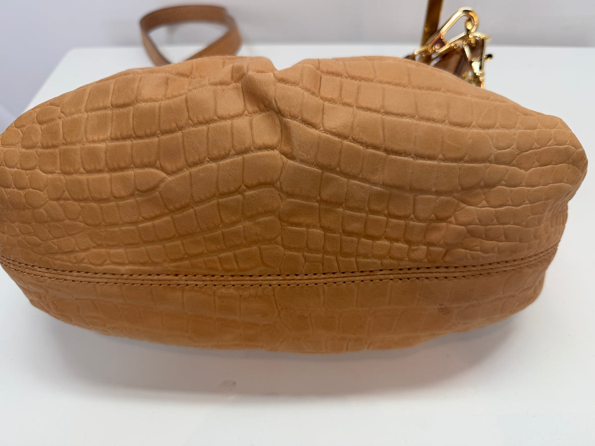Michael Kors Tan Croc-Embossed Gold Hardware Shoulder Bag NWT