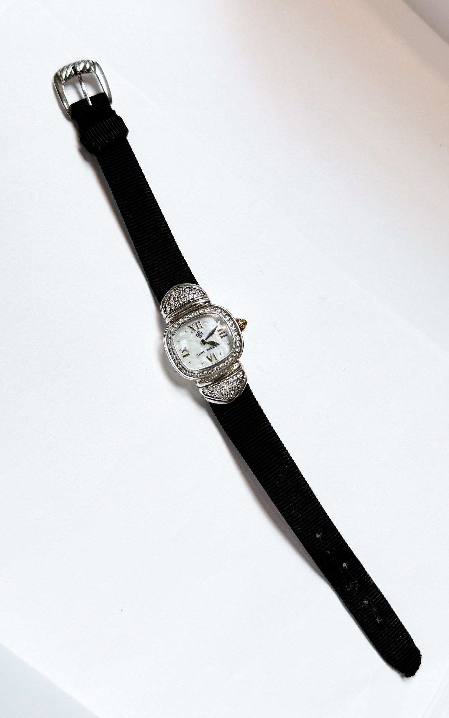 David Yurman Vintage Two Toned Diamond Watch on Black Canvas Strap