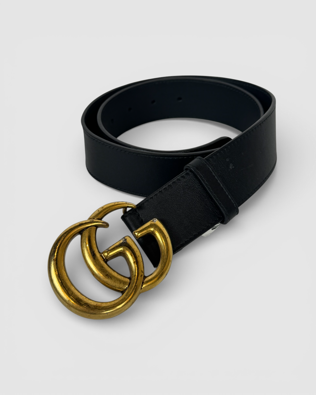 Gucci Marmont Black Leather Wide Belt w Gold Logo