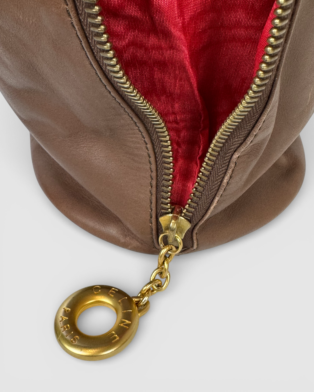 Celine Vintage Brown Leather Drawstring Bucket Bag
