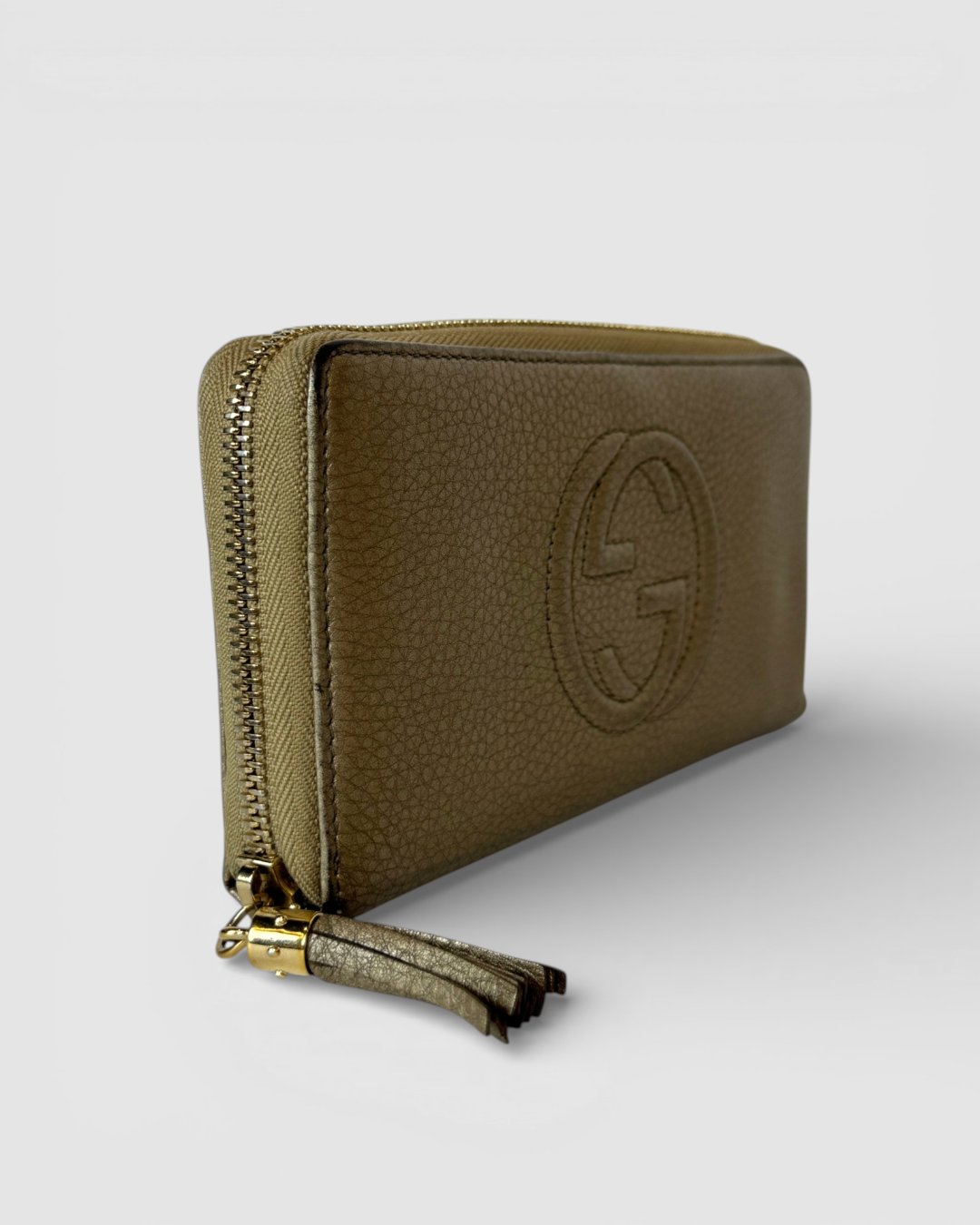 Gucci Bronze Metallic Leather Soho GG Zip-Around Wallet