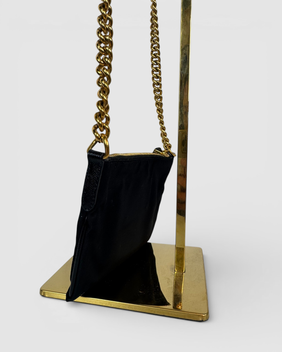 Prada Black Tessuto Oro Nylon Gold Logo Mini Chain Bag