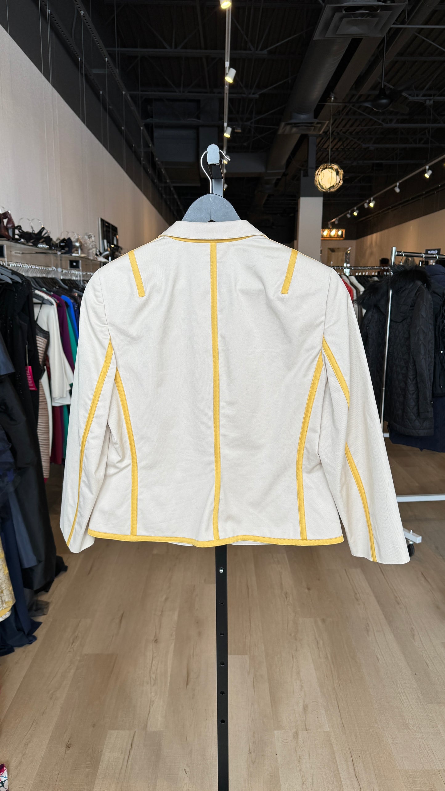 Akris Punto Beige & Yellow Stripe Button Up Collared Jacket NWT