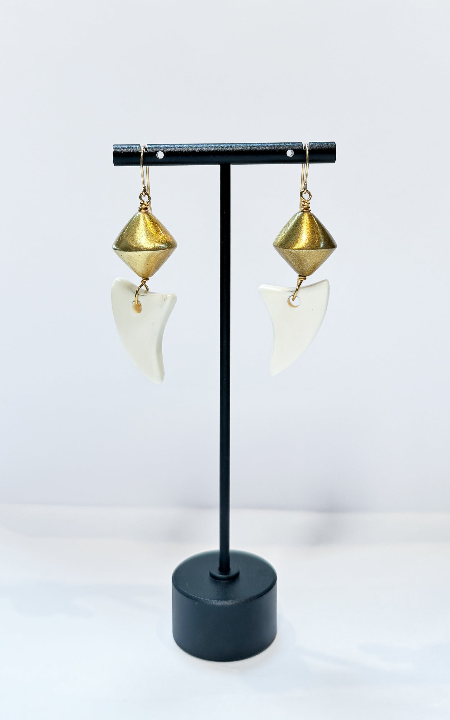 14k GF Gold & White Shark Tooth Drop Earrings