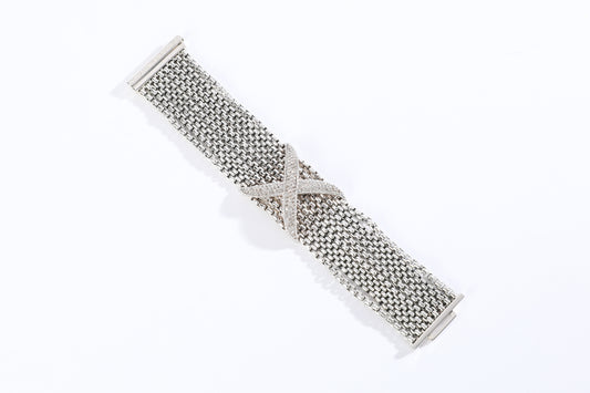 Vintage David Yurman Sterling Silver & 18k White Gold Diamond 'X' Eight Strand Box Cable Bracelet - 2.40 CTW