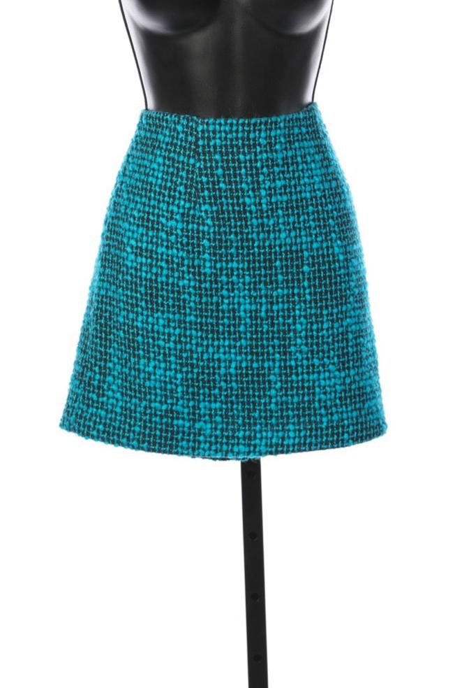 Alice + Olivia Turquoise & Black Tweed Mini Skirt NWT