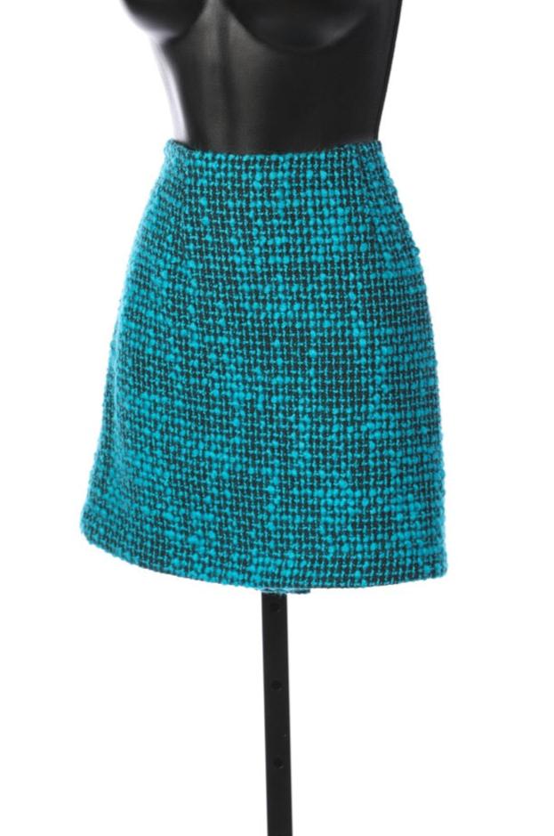 Alice + Olivia Turquoise & Black Tweed Mini Skirt NWT