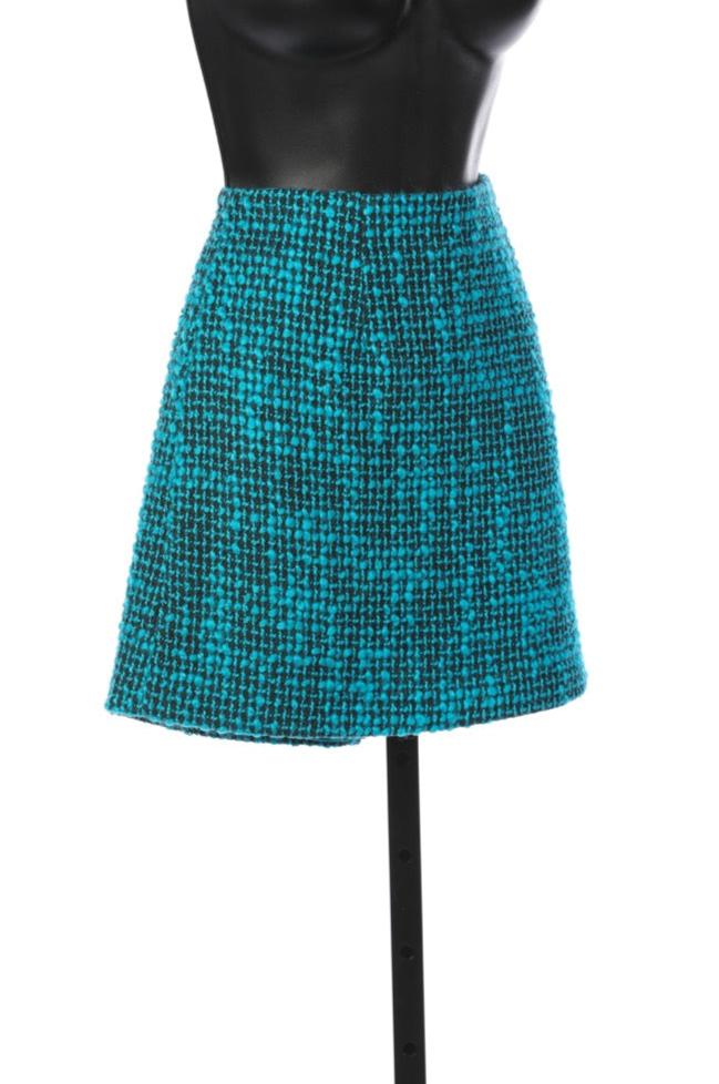 Alice + Olivia Turquoise & Black Tweed Mini Skirt NWT