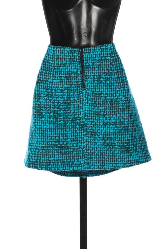Alice + Olivia Turquoise & Black Tweed Mini Skirt NWT