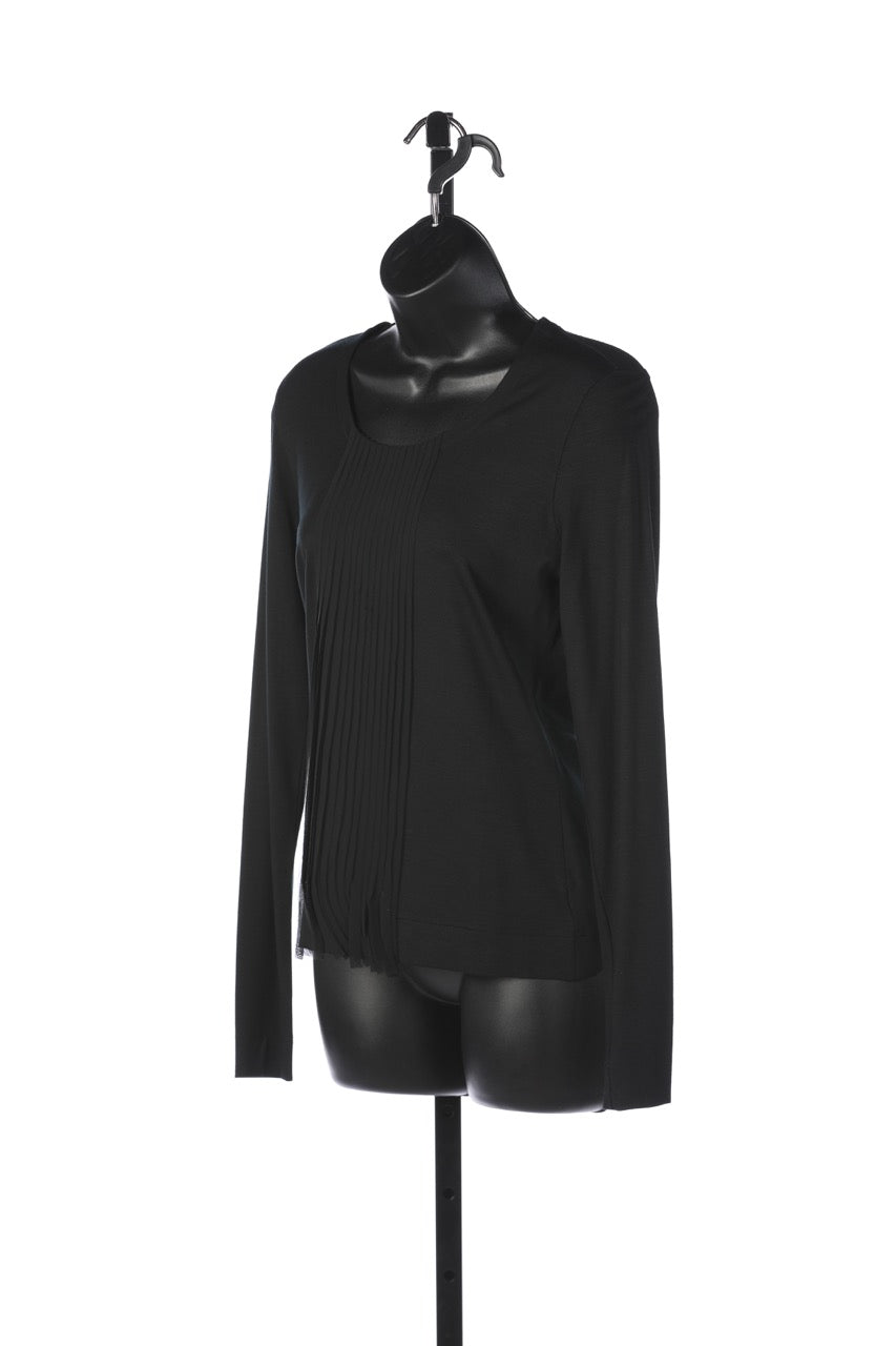 Akris Punto Black Long Sleeve T-Shirt w/ Pleats Down the Middle NWT
