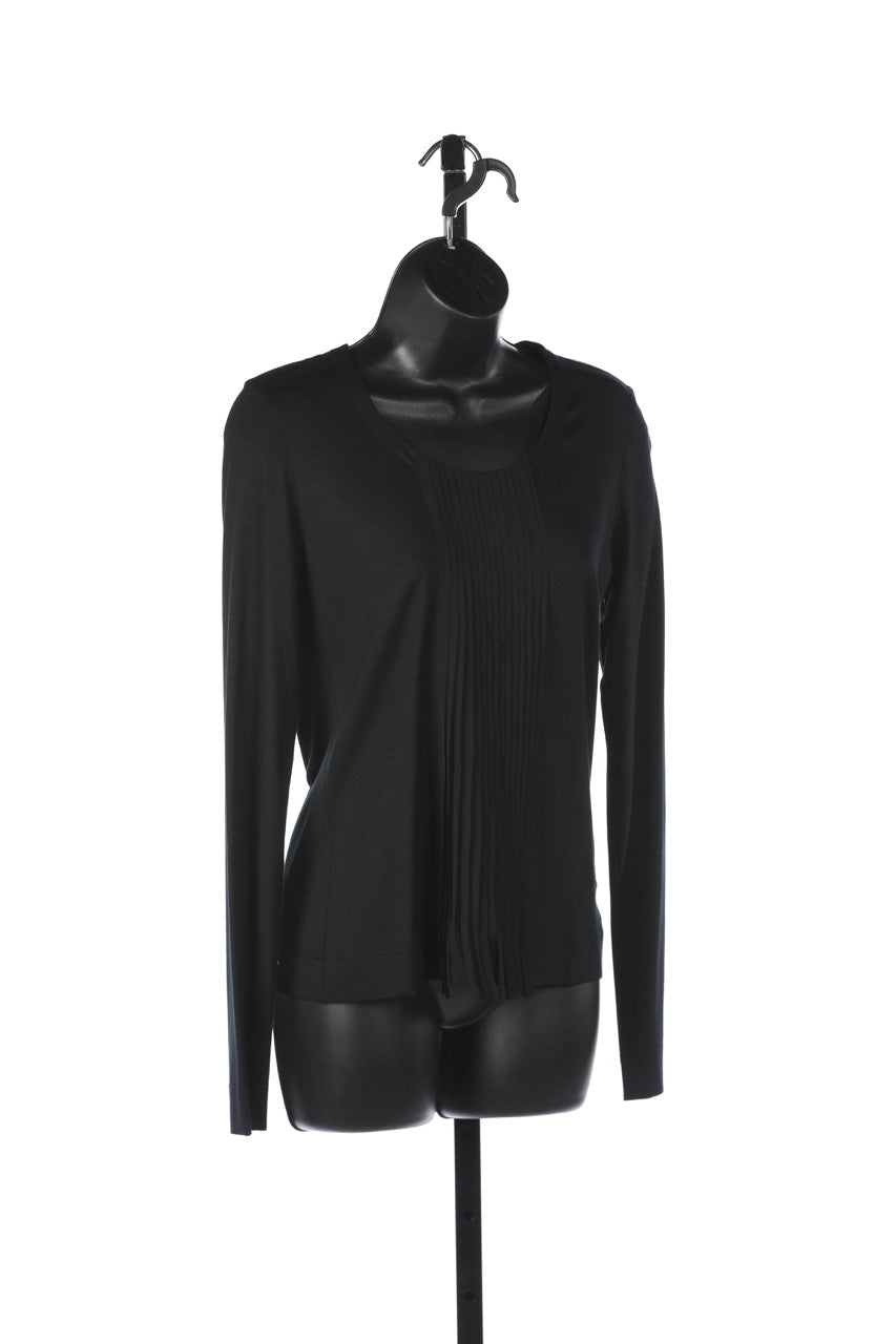 Akris Punto Black Long Sleeve T-Shirt w/ Pleats Down the Middle NWT