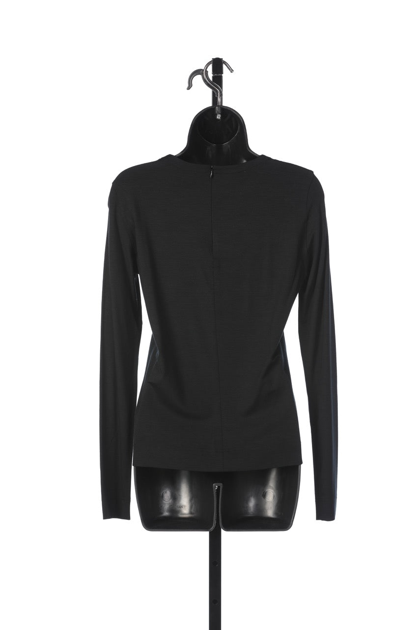 Akris Punto Black Long Sleeve T-Shirt w/ Pleats Down the Middle NWT