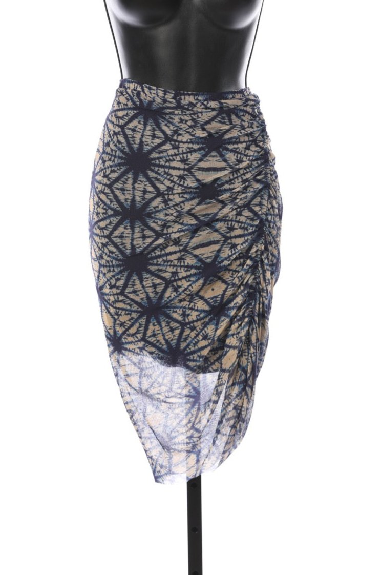 Jean Paul Gaultier Blue & Tan Sunburst Pattern Mesh Midi Skirt (PART OF SET)