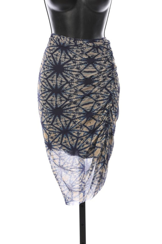 Jean Paul Gaultier Blue & Tan Sunburst Pattern Mesh Midi Skirt (PART OF SET)