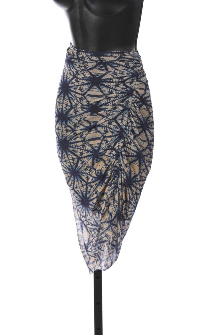 Jean Paul Gaultier Blue & Tan Sunburst Pattern Mesh Midi Skirt (PART OF SET)