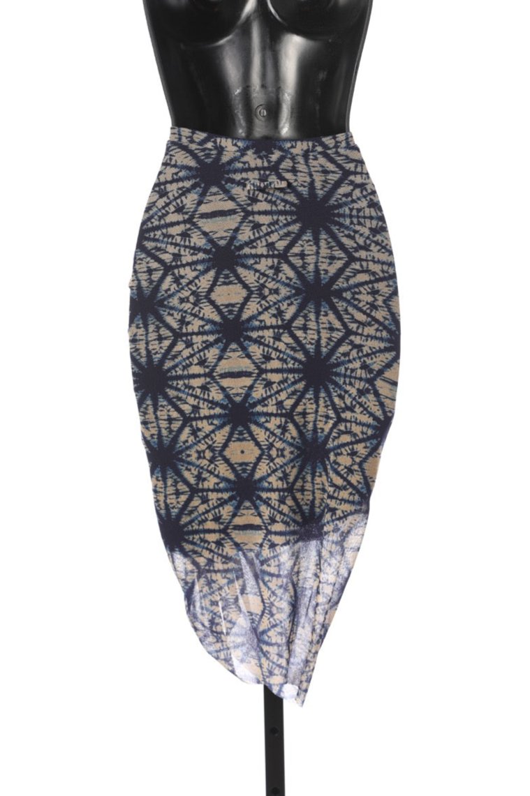 Jean Paul Gaultier Blue & Tan Sunburst Pattern Mesh Midi Skirt (PART OF SET)