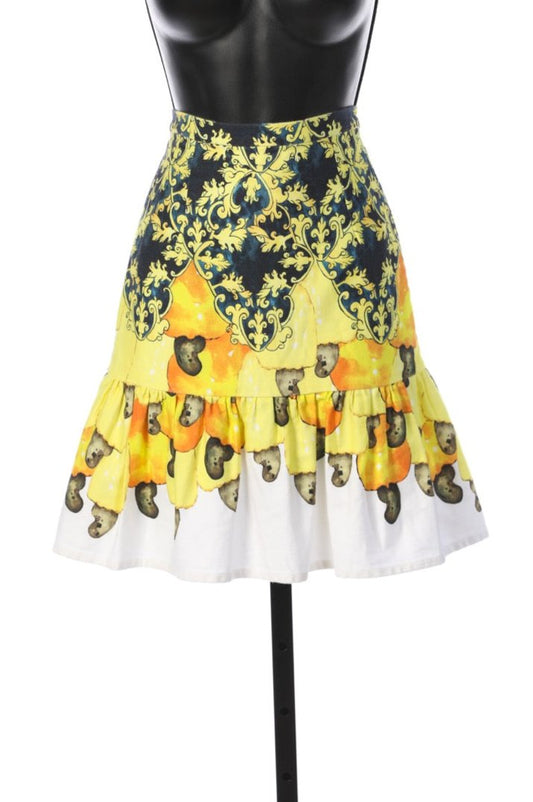 Isolda Yellow, Navy, Orange & White Pattern Mini Skirt