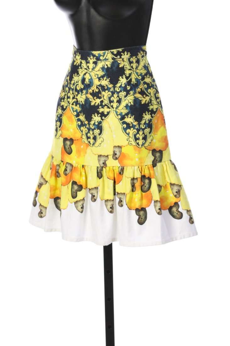 Isolda Yellow, Navy, Orange & White Pattern Mini Skirt