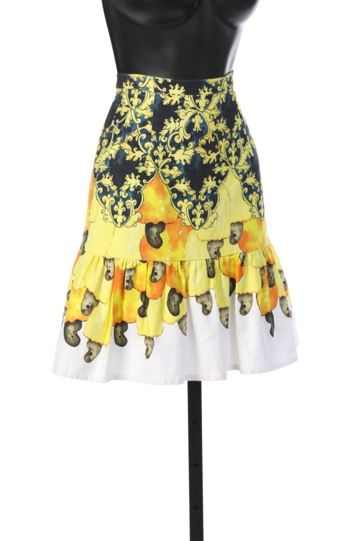 Isolda Yellow, Navy, Orange & White Pattern Mini Skirt