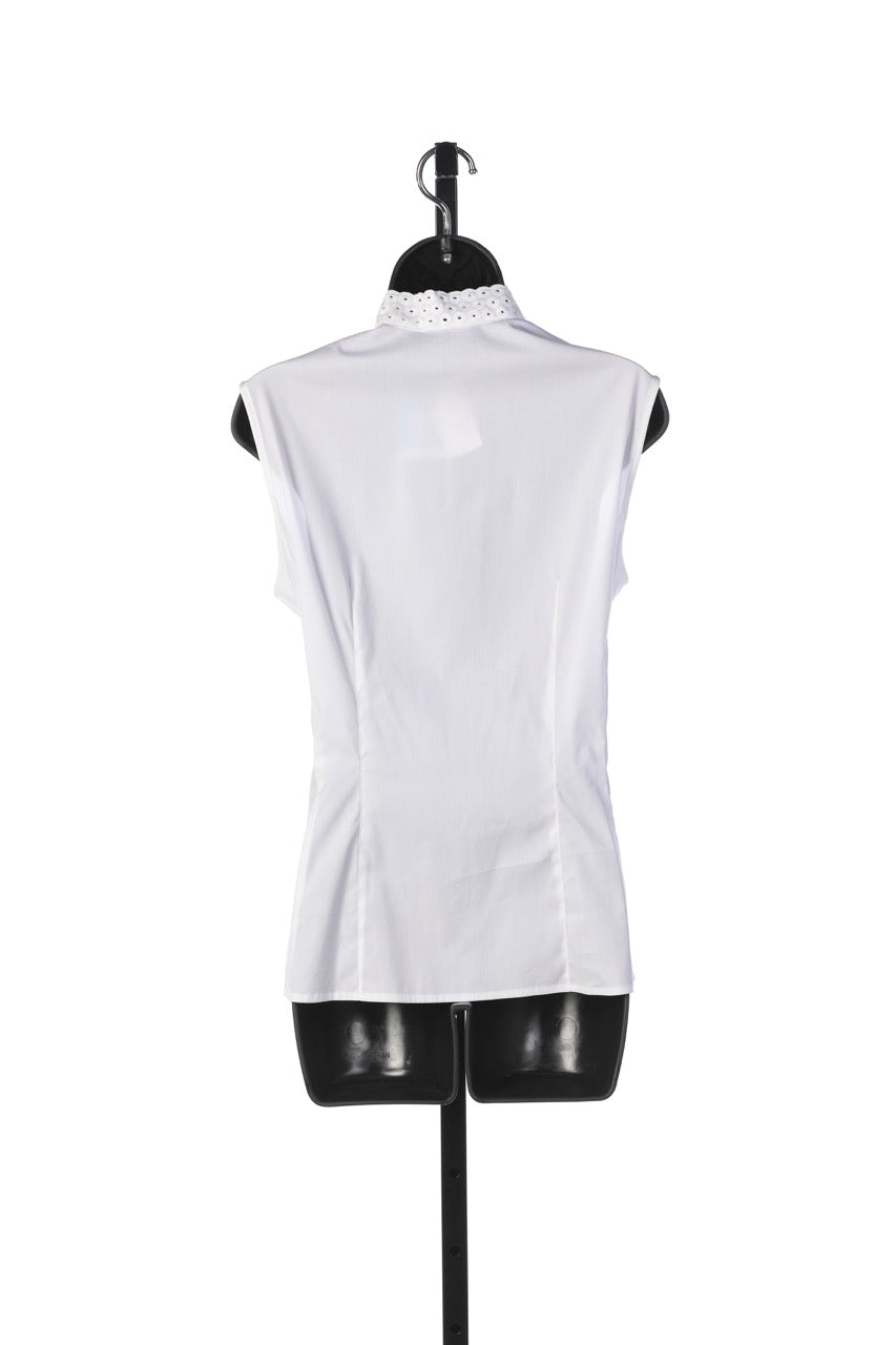 Rena Lange White Button Up Sleeveless Blouse w Ruffle Detail on Collar NWT