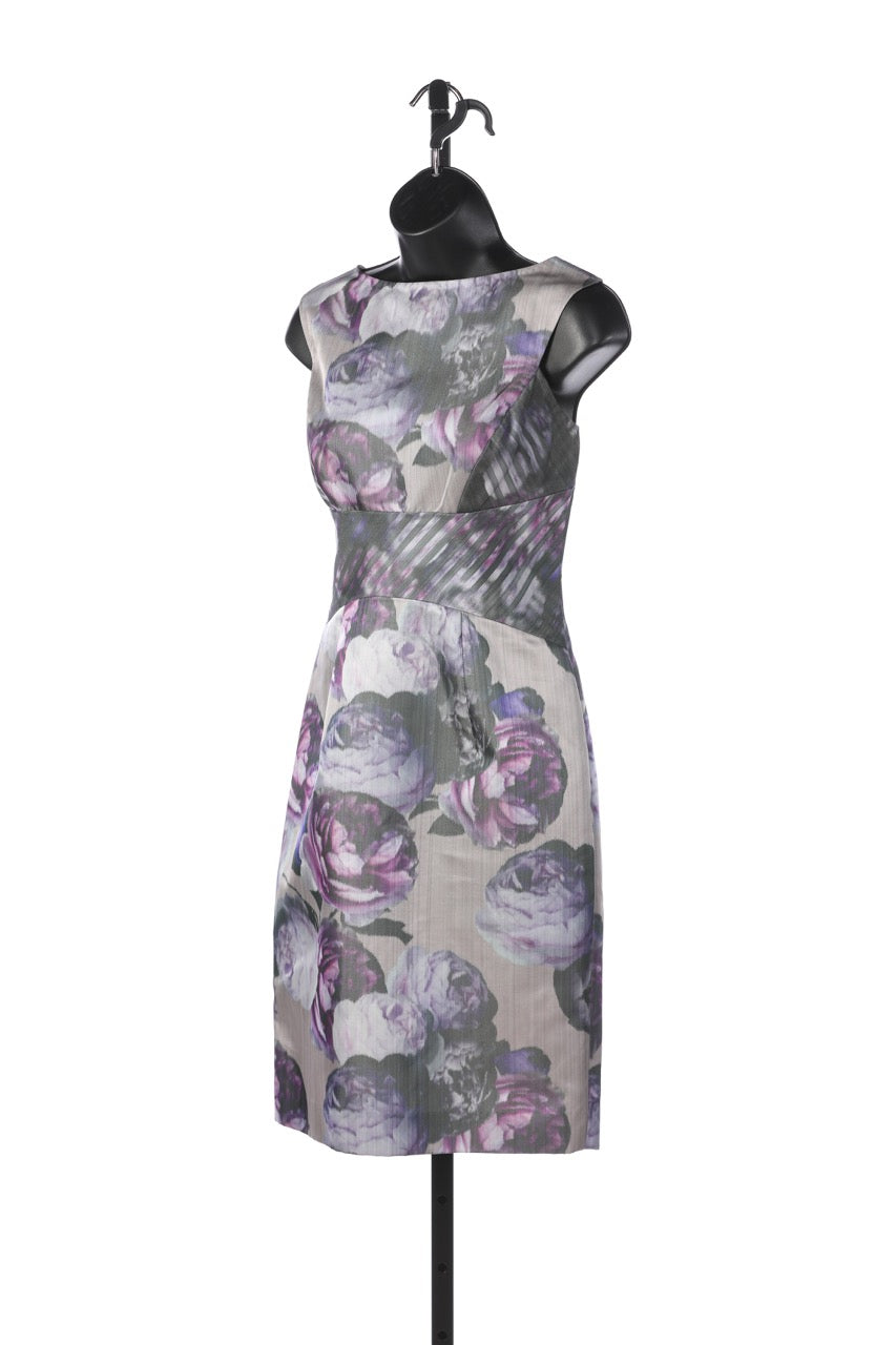 Pamella Roland Purple Floral/Prints Sleeveless Knee Length Dress