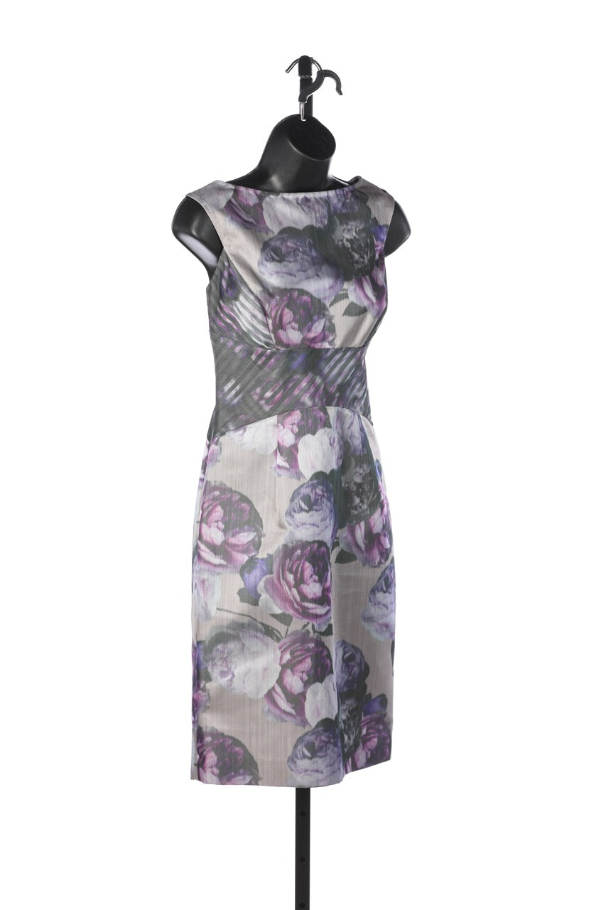 Pamella Roland Purple Floral/Prints Sleeveless Knee Length Dress