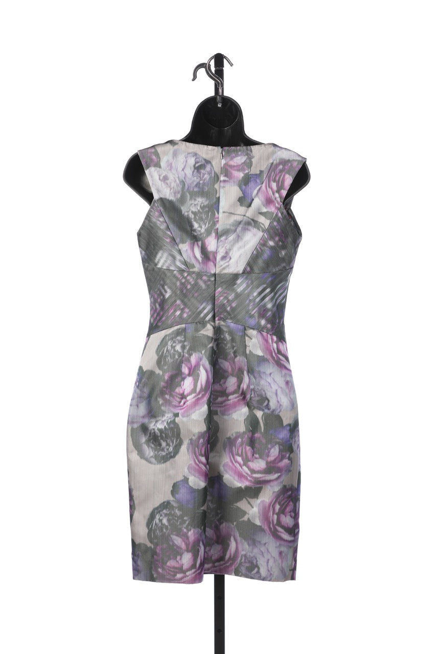 Pamella Roland Purple Floral/Prints Sleeveless Knee Length Dress